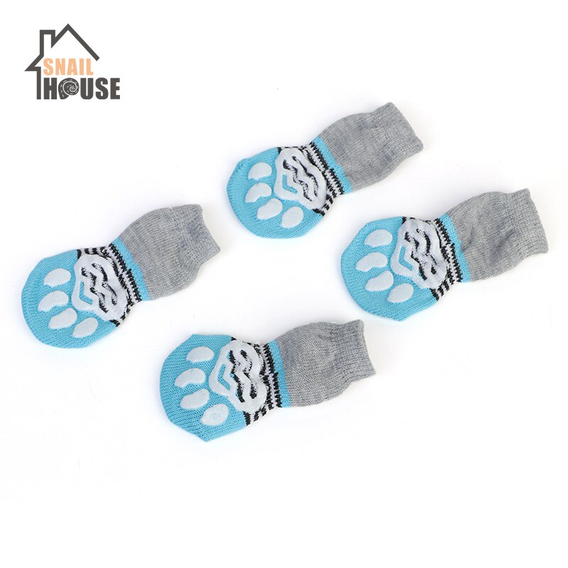 Snailhouse New 4 pcs/set Dog Cat Shoe Socks Indoor Soft Cotton Warm Antiskid Cute Printing Paws Easy Washing Pet Small Dog Socks