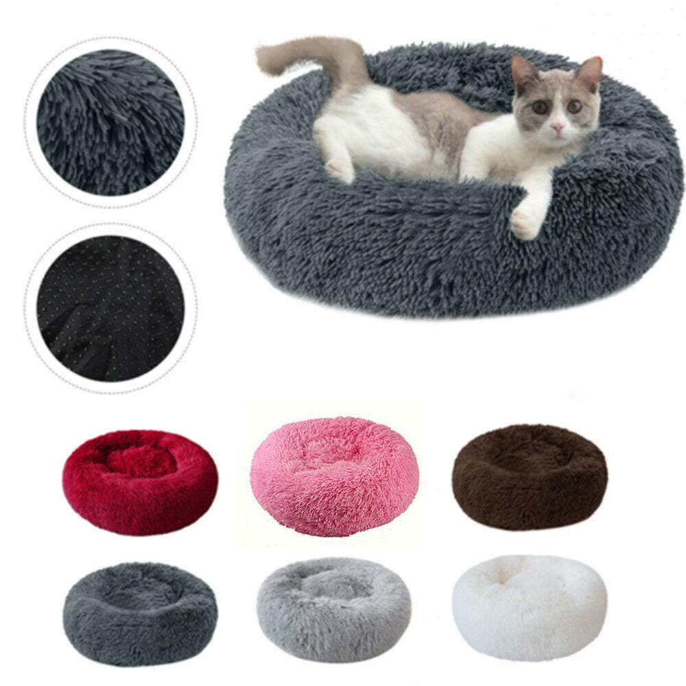 Super Soft Donut Dog Bed Washable Long Plush Dogs Cats Kennel Deep Sleep House Round Cushion Mats Sofa Basket Pet Supplies