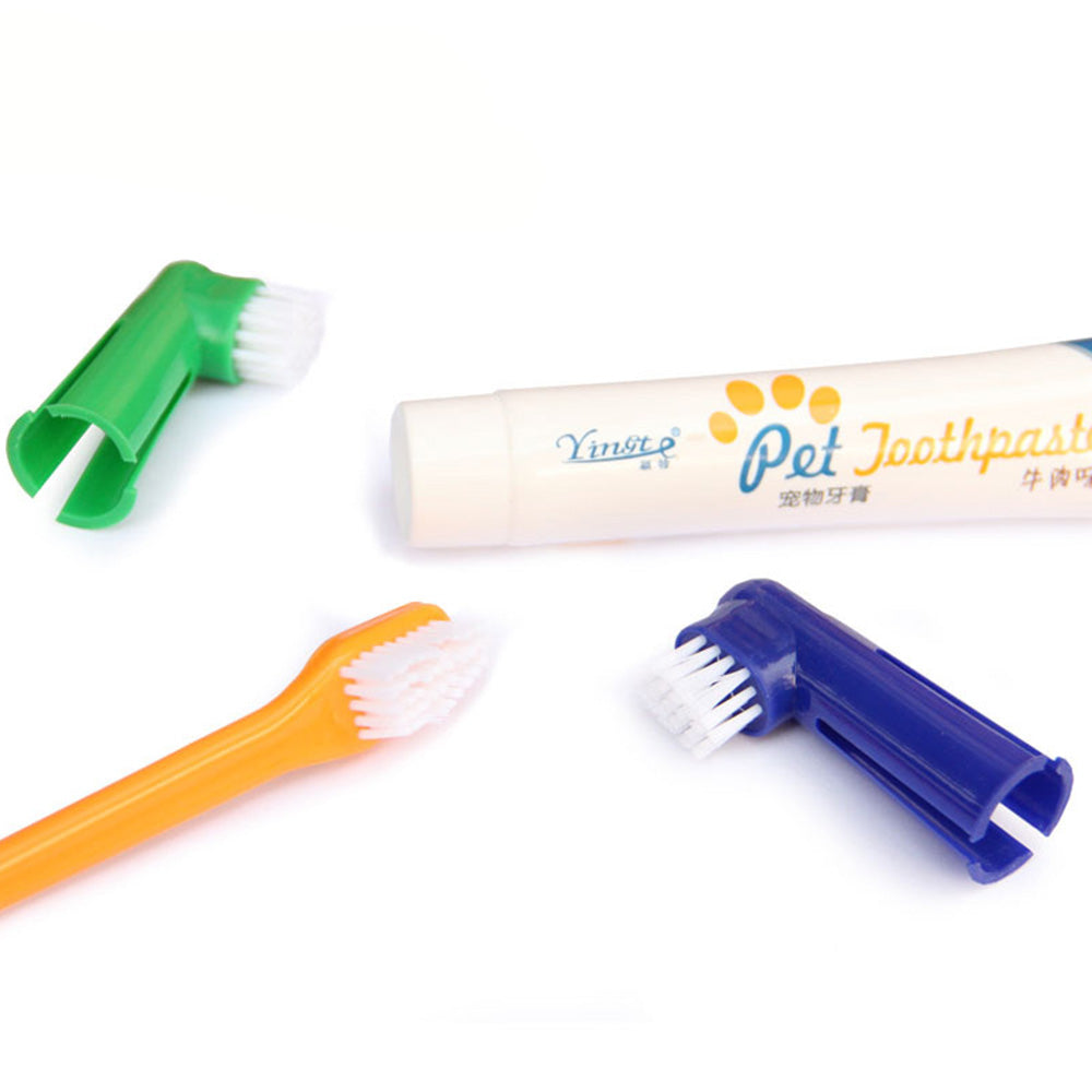 Dog Toothpaste Set Vanilla/Beef Taste Pet Toothbrush Single/double Finger Teeth Whitening Cats Dogs Toothbrush Toothpaste Tools